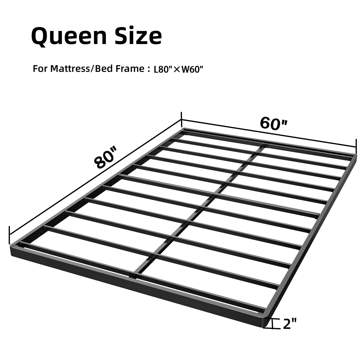 ZIYOO Box Spring Queen Only 2 Inch Low Profile Bunkie Board Bed Slat Replacement/Sturdy Metal Structure/Low Mattress Foundation/Simple Assembly/Easy Clean (Not Included Cover Set)