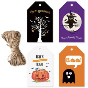 halloween tags, trick or treat craft label gift tags with string, 40 pcs candy lollipop baking cookie goodie gift bag wrap art hanging cards for happy halloween party favor supplies decorations