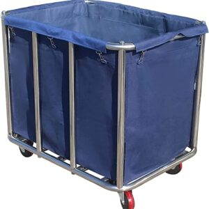 Large Stainless Steel Laundry Cart with Wheels,Basket Bulk Truck Commercial, Stainless Steel Heavy Duty Rolling Laundry Cart for Industrial/Home/Hotel