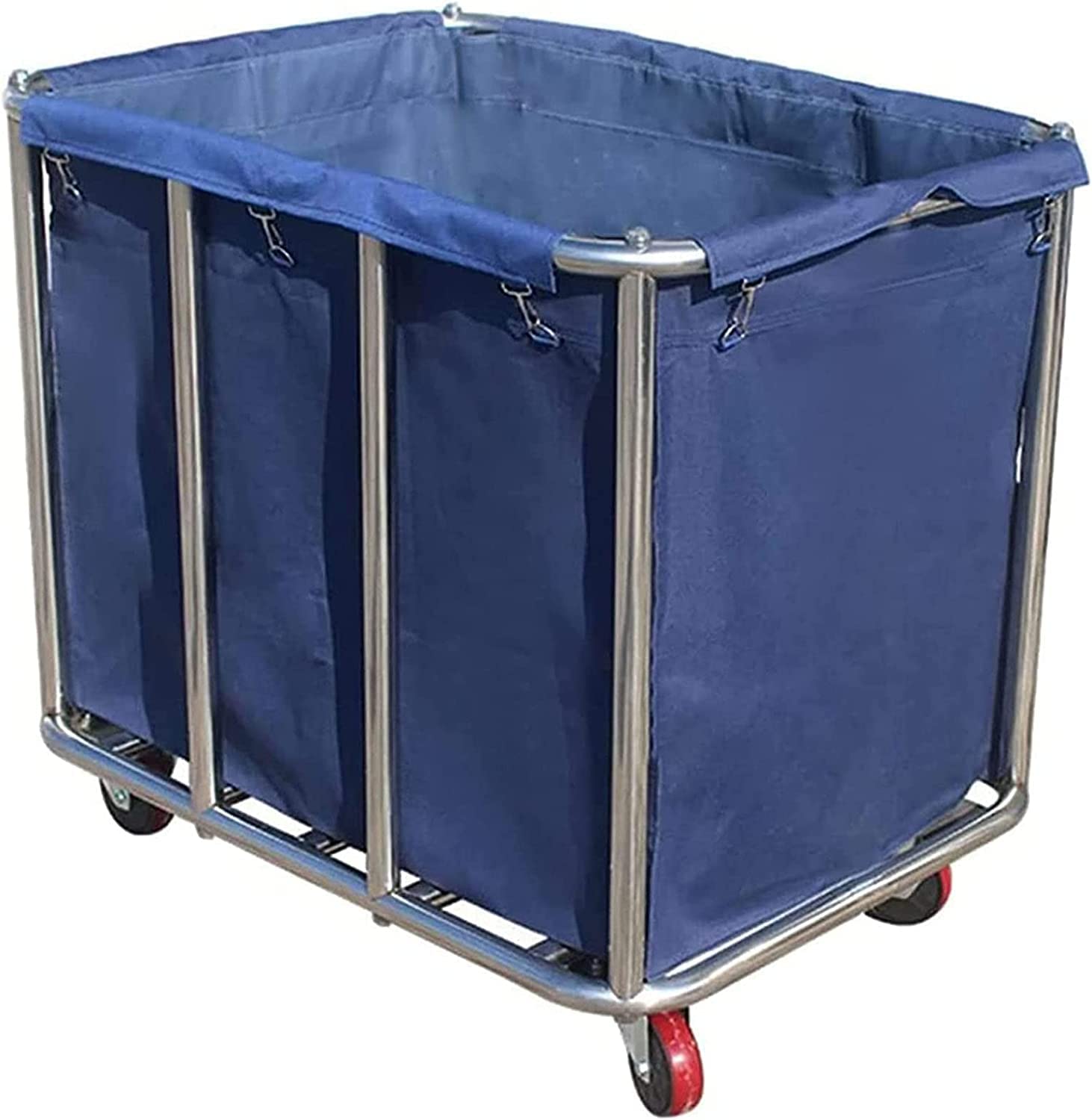 Large Stainless Steel Laundry Cart with Wheels,Basket Bulk Truck Commercial, Stainless Steel Heavy Duty Rolling Laundry Cart for Industrial/Home/Hotel