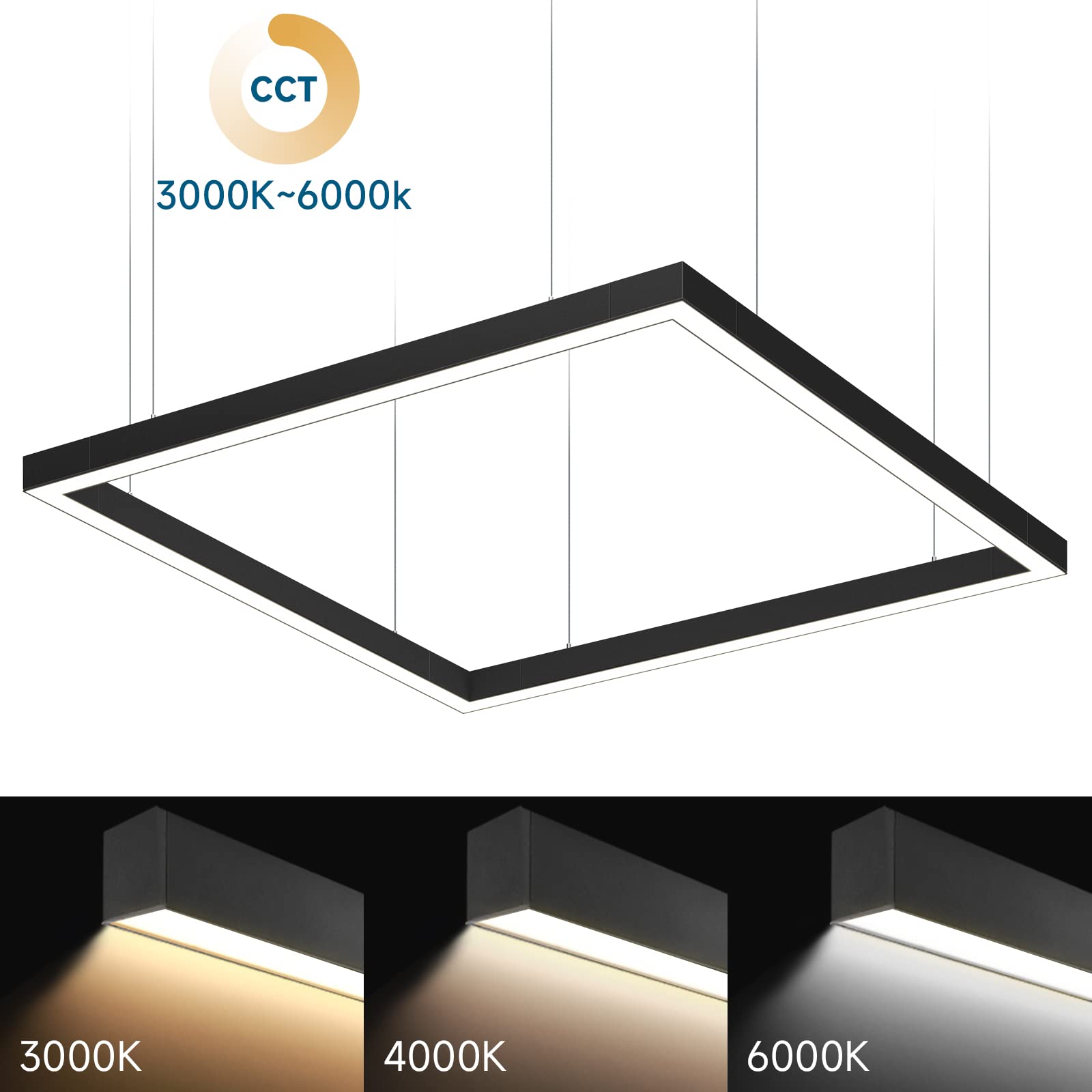 Barrina LED Linear Light Set with Remote, 5FT x 5FT Square Office Light Fixture, 3CCT Seamless Connection, 4FT Light & L-Shape Connector, 5568 Series