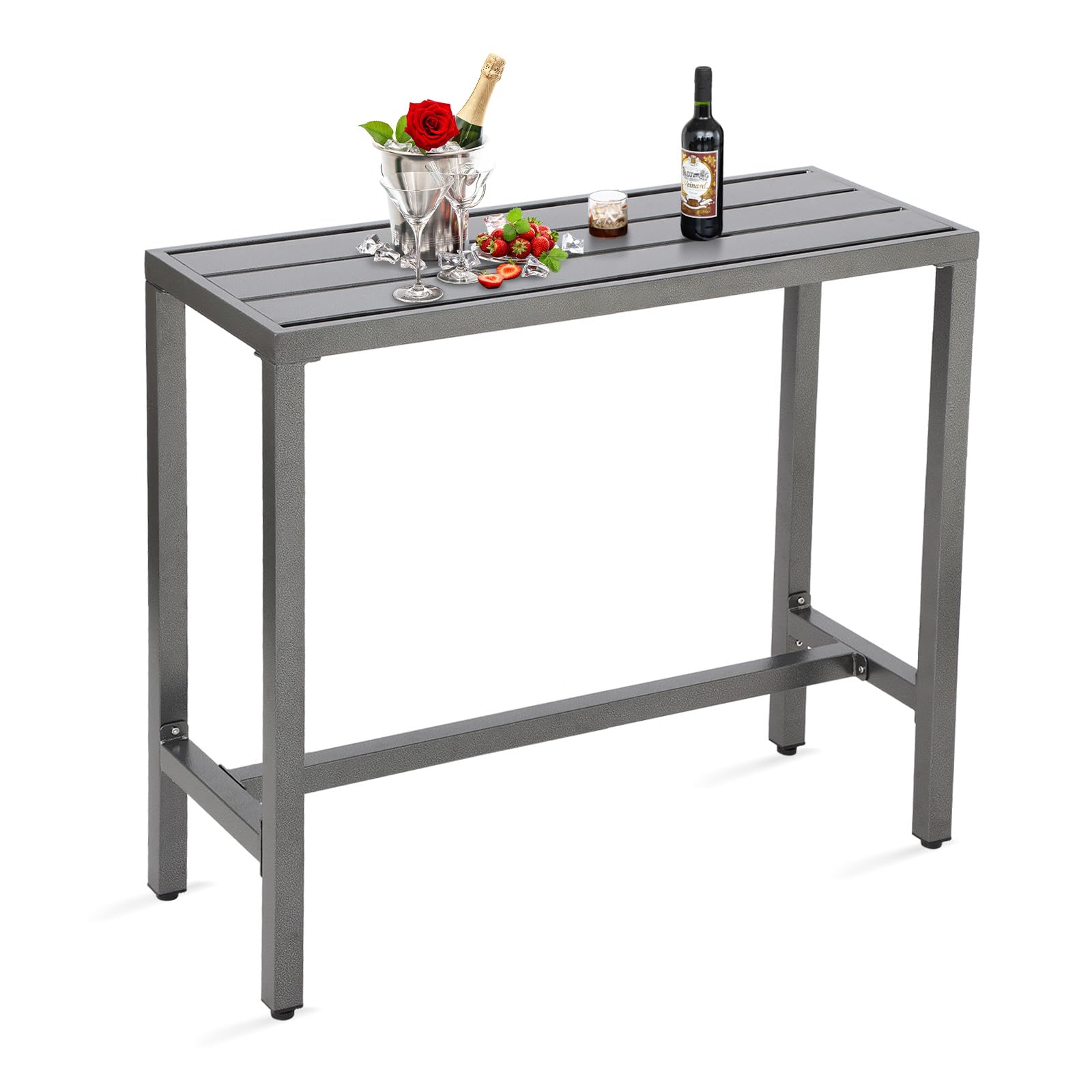 ONLYCTR Outdoor Bar Table, Patio Counter Height Bar Table, 40" Rectangle Bar Table for Patio, Garden, Yard, Balcony, Poolside (Gray)