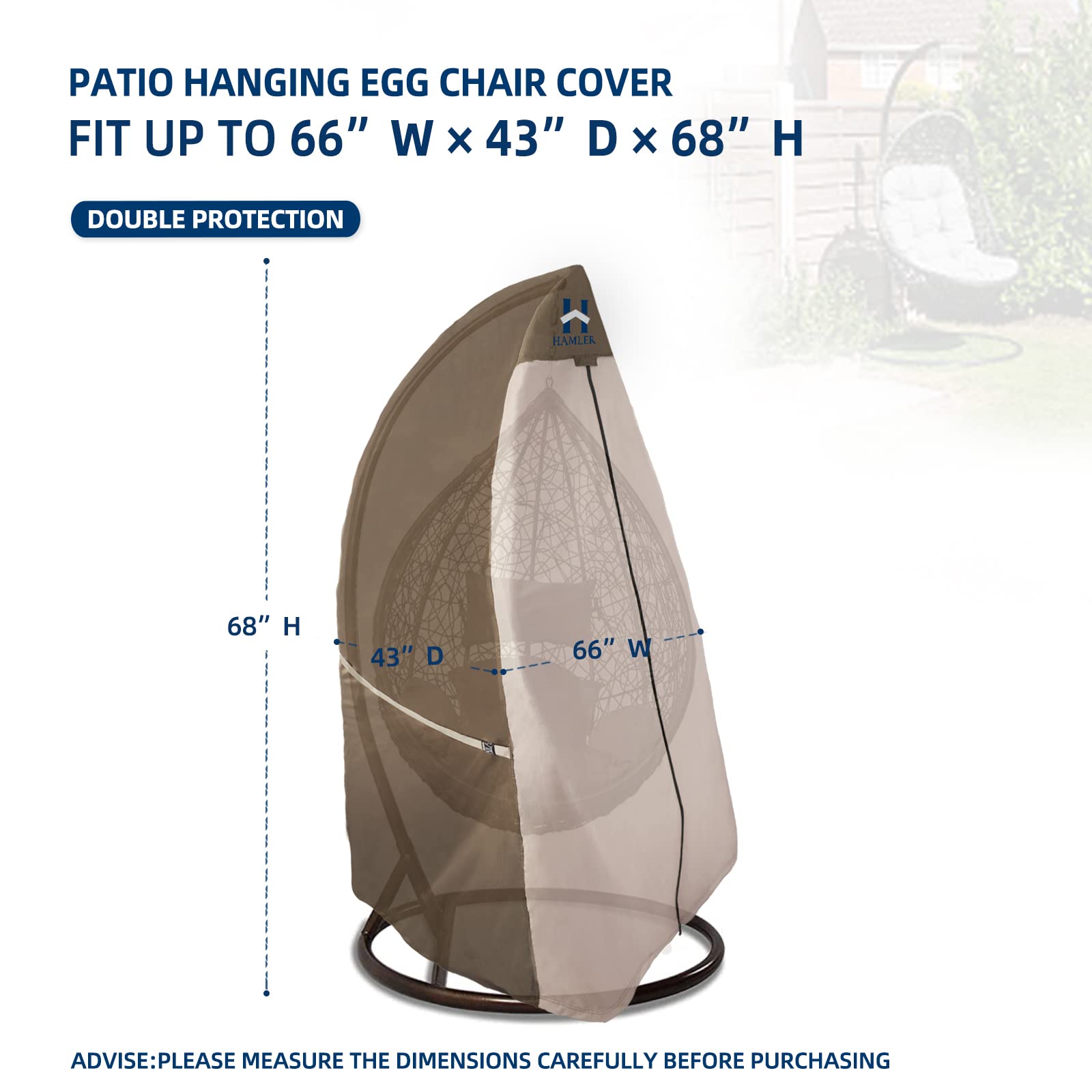 HAMLER Patio Egg Chair Cover, Heavy Duty Outdoor Hanging Egg Chair Cover , Wicker Swing Chair Covers with Zipper, Outdoor Chair Covers Waterproof Fits up to 45W x 33D x 68H Inches