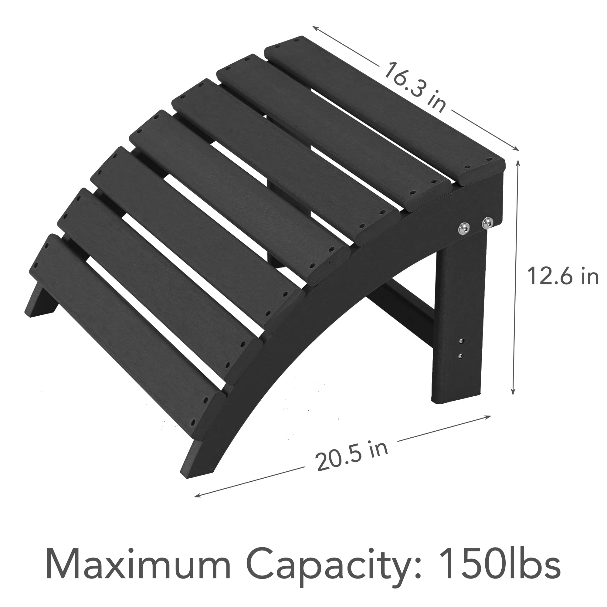 Sundale Outdoor Folding Plastic Adirondack Ottoman, All-Weather Adirondack Chair Footrest, Fade and Rust Resistant, Perfect for Outside Patio Garden Pool Yard Black