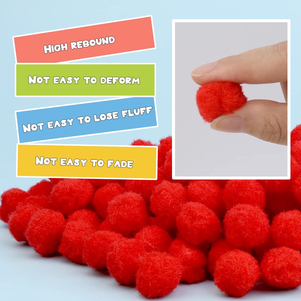 MORFEN 150 Pieces Pom Poms, 1 Inch Red Craft Pom Poms, Fuzzy Pompom Puff Balls, Small Pom Pom Balls for DIY Arts, Crafts Projects, Family Decorations