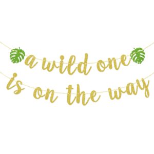 a wild one is on the way banner, safari baby shower decoration, welcome baby sign, jungle birthday party supplies