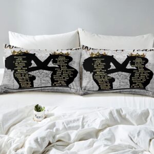 VIVIHOME 3PCS African American Bedding Sets, Duvet Cover Full, Black King Melanin Queen Bed Set, Quilt Comforter Cover, Bedroom Decor for Couples Gifts, We're A Team, 2 Pillow Shams