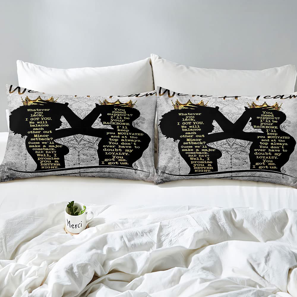 VIVIHOME 3PCS African American Bedding Sets, King Duvet Cover, Black King Melanin Queen Bed Set, Quilt Comforter Cover, Bedroom Decor for Couples Gifts, We're A Team, 2 Pillow Shams