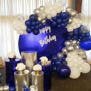 Navy Blue Silver Balloons Arch Kit 130 PCS Navy Blue Balloon Garland With White Silver Confetti Latex Balloons Different Sizes For Graduation Rugby Baby Shower Wedding Birthday Party Decorations