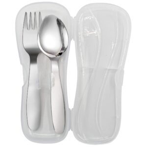 VANRA 2 Pieces Children Fork Spoon Set with Travel Case for Lunch Box, 18/8 Stainless Steel Kids Silverware Flatware Set Kids Utensil Set for School, 5.9in (Fork Spoon)