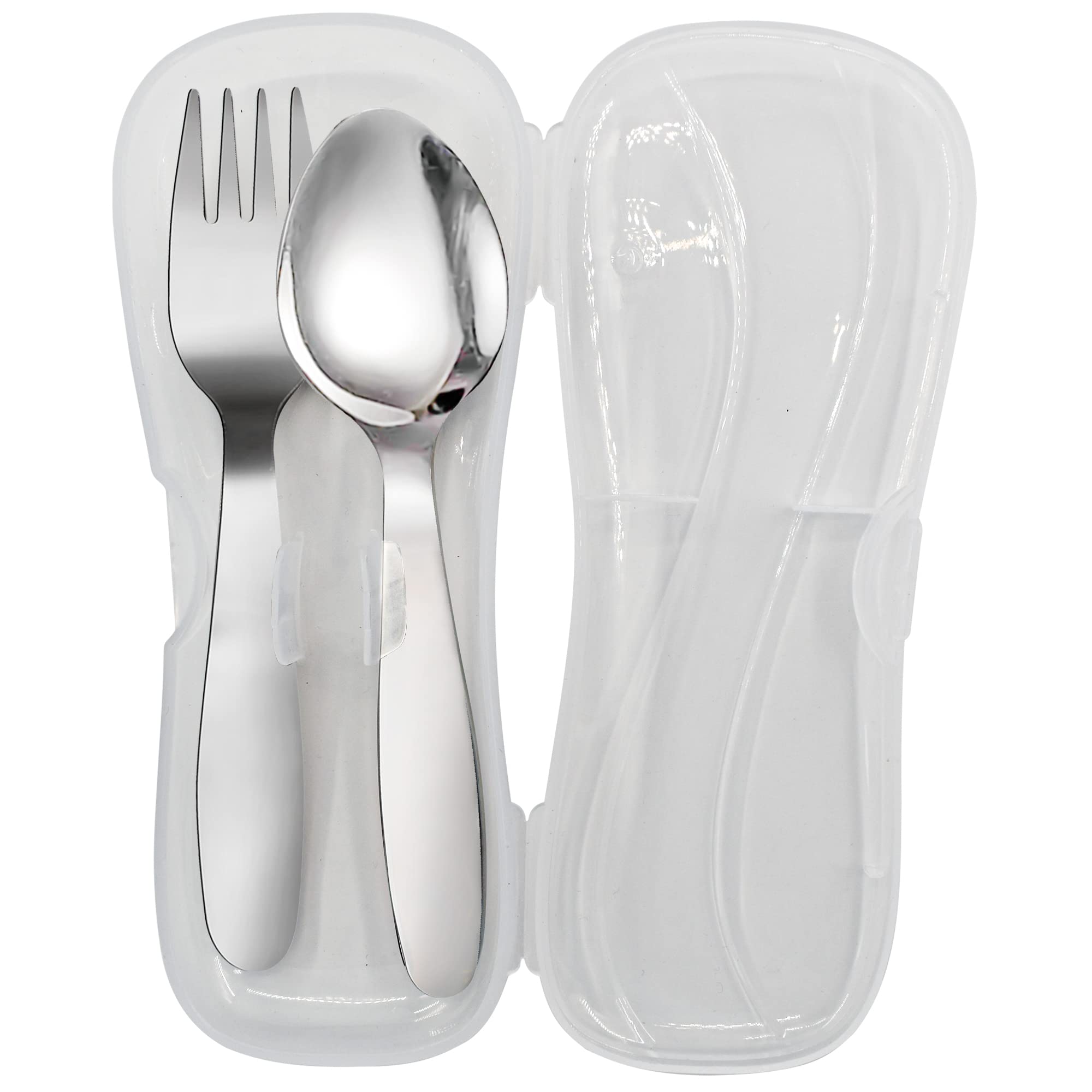 VANRA 2 Pieces Children Fork Spoon Set with Travel Case for Lunch Box, 18/8 Stainless Steel Kids Silverware Flatware Set Kids Utensil Set for School, 5.9in (Fork Spoon)