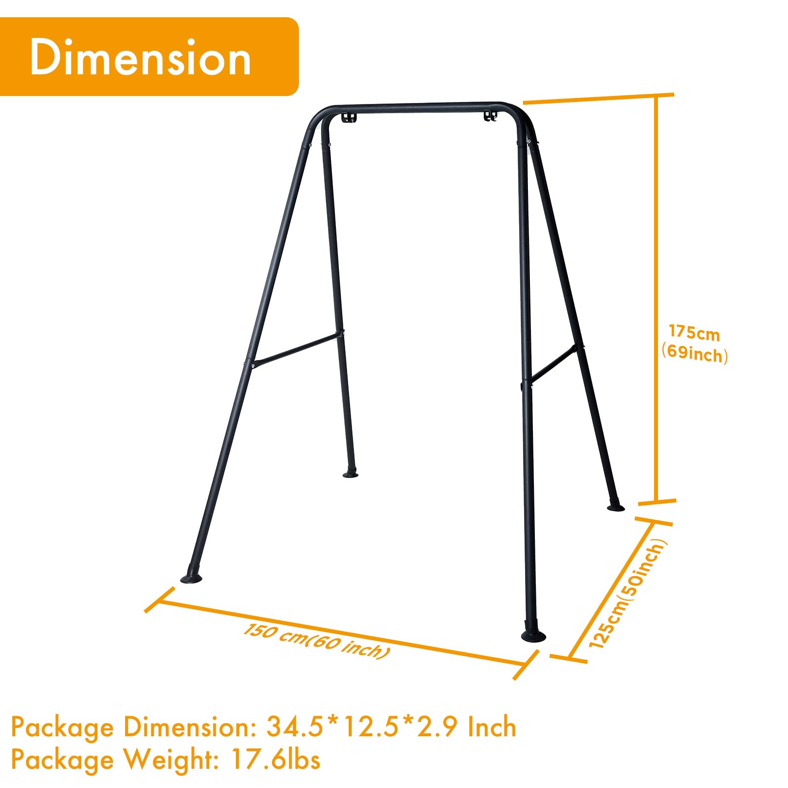 Hi-Na Metal Frame Full Steel Swing Stand, Hold up to 440 lbs, Outdoor or Indoor Hanging Swing Stand only, Swings not Included Black