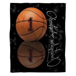 satigi personalized basketball shadow blanket with name & number, basket ball (40-''x30-'', 50-''x40-'', 60-''x50-'', 80-''x60-''), plush sherpa fleece travel soft warm for couch sofa bed