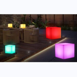 LED Square Cube Chair 16 RGB Color Changing Light Up Rechargeable Module with Remote Waterproof Glow Table Outdoor Patio PartyCube Stool Seat Atmosphere Lamp (Charge 17.1 inch Cube)