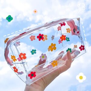 cute pencil case preppy floral pencil pouch big capacity preppy stuffs gift clear kawaii makeup cosmetic travel bag (floral)