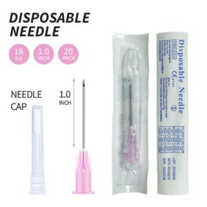 Dispensing Needle with Cap, Sterile Disposable Injection Luer Lock Luer Slip Syringe Accessories, Individually Sealed for Lab, Refilling Liquid, Livestock, Pet (18G-1.0Inch, 20)