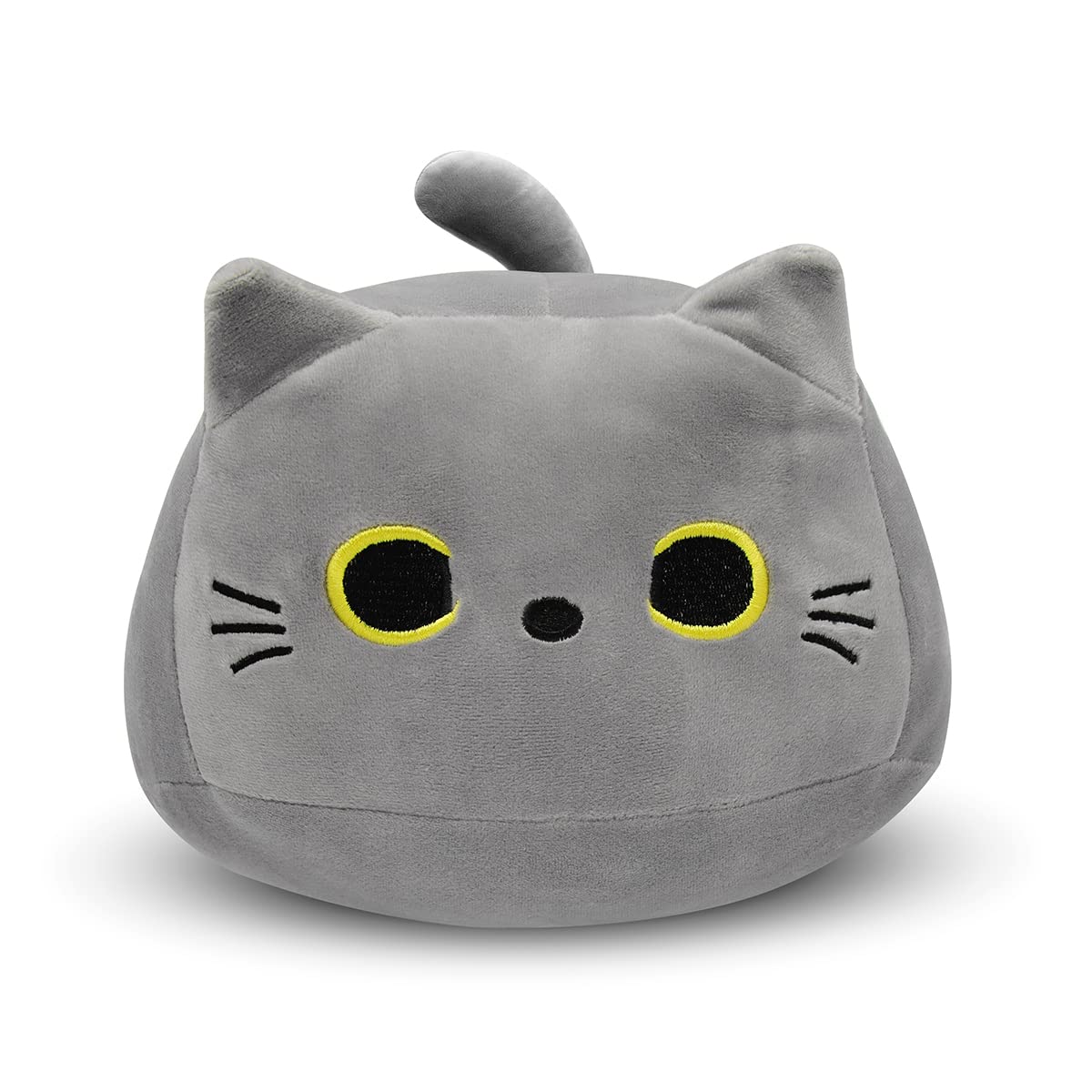 3D Kawaii Fat Grey Cat Plush Pillow, 8-Inch Soft Stuffed Animal Toy for Kids