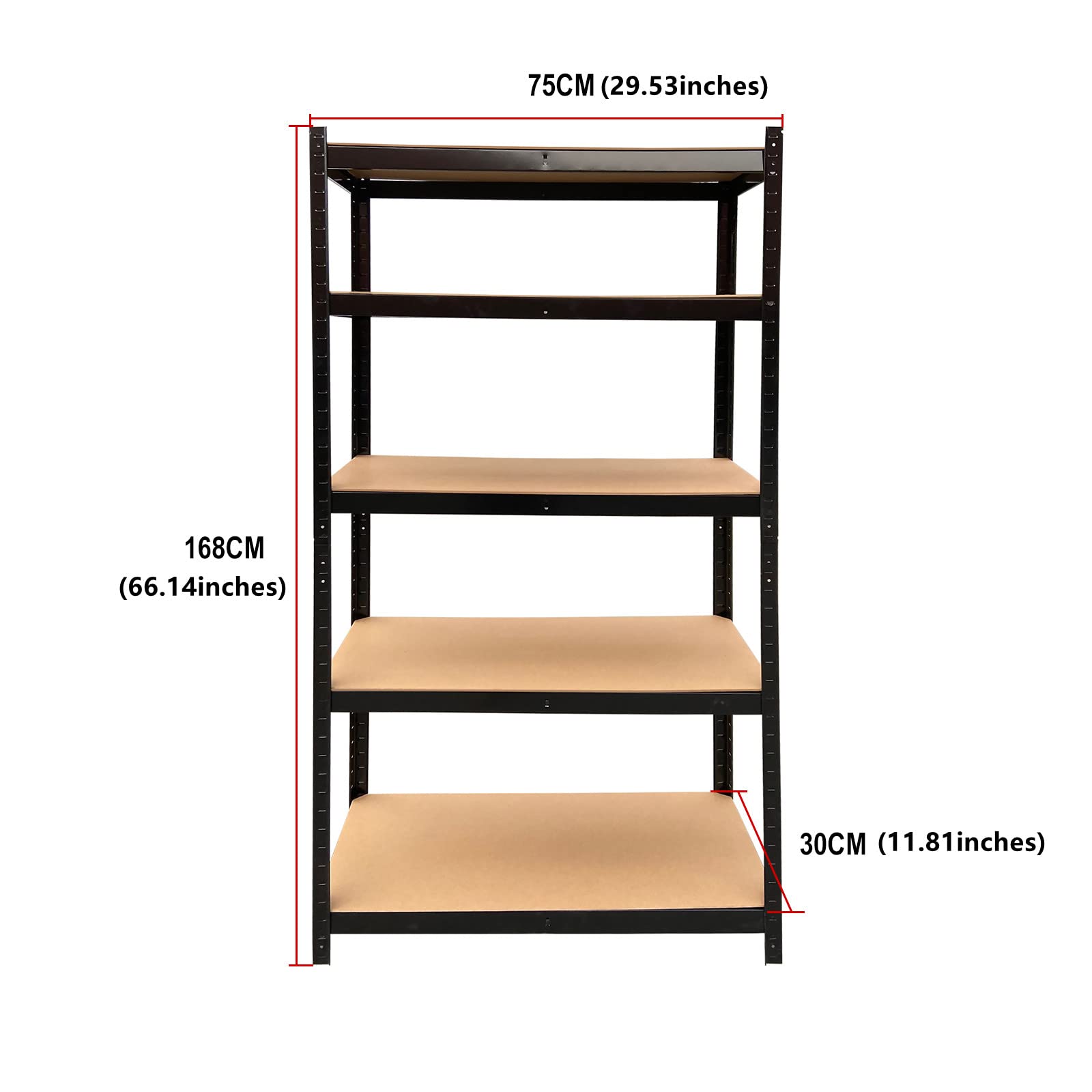 Qimu 5-Tier Storage Shelf Steel Storage Rack Heavy Duty Shelving Unit,Bolt-Free Assembly Adjustable Shelves Multipurpose Shelf Warehouse Basement Kitchen Living Room Pantry,168cm x 75cm x 30cm