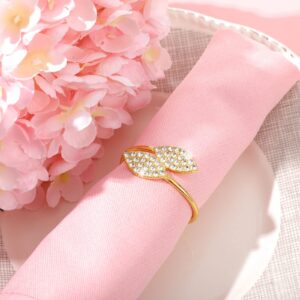 Hotop 100 Pcs Napkin Rings Set Gold Bling Napkin Rings Metal Leaves Napkin Holders Rhinestone Napkin Buckle for Wedding Christmas Holiday Party Dinner Table Decoration