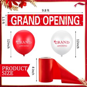 42 Pieces Grand Opening Decorations Kit Includes 1.5 x 9.8 ft Grand Opening Banner 40 Balloons and Satin Ribbon for Events Inaugurations Ceremonies (Red, White)