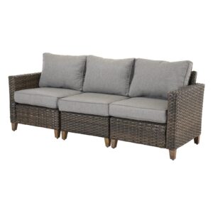 Grand patio 3-Seats Outdoor Patio Rattan Sofa Seating, Modular Couch with Thick Cushions and High Back, Weather-Resistance Wicker and Metal Frame Furniture for Yard, Poolside, Balcony, Porch (Grey)