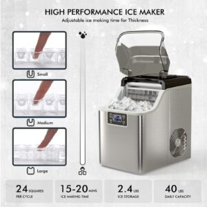 KOTEK Ice Maker Machine Countertop, 40lbs/24H Portable Ice Maker with Auto Self-Cleaning, 2 Ways to Add Water, 24 Ice Cubes in 13 Min, with Ice Scoop & Basket, for Home Office Bar