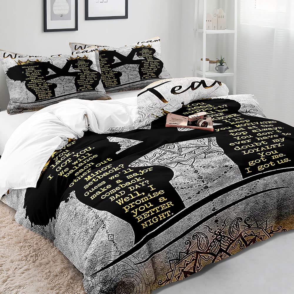 VIVIHOME 3PCS African American Bedding Sets, King Duvet Cover, Black King Melanin Queen Bed Set, Quilt Comforter Cover, Bedroom Decor for Couples Gifts, We're A Team, 2 Pillow Shams