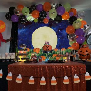 8x6ft Halloween Pumpkin Field Photography Backdrop Starry Sky Night Moon Halloween Background for Kids Baby Shower Birthday Party Autumn Banner Photo Booth, 8x6ft(240x180cm)