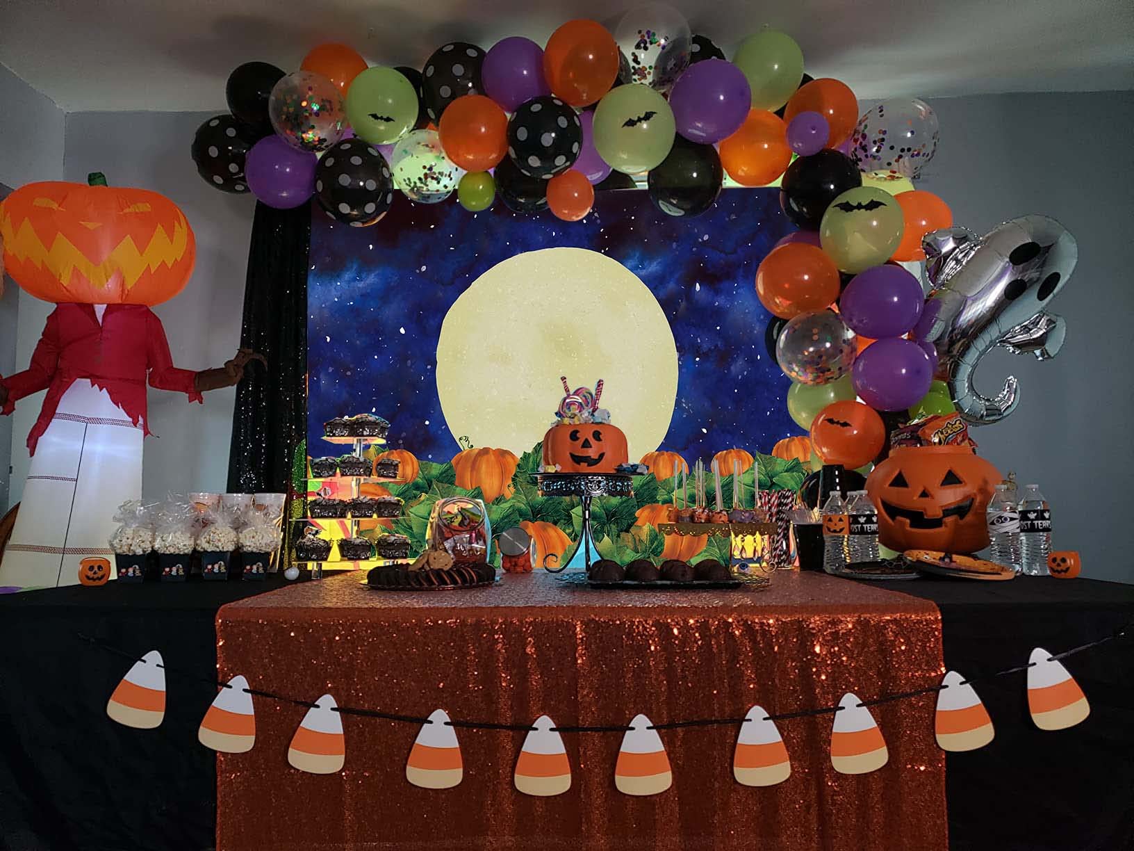 8x6ft Halloween Pumpkin Field Photography Backdrop Starry Sky Night Moon Halloween Background for Kids Baby Shower Birthday Party Autumn Banner Photo Booth, 8x6ft(240x180cm)