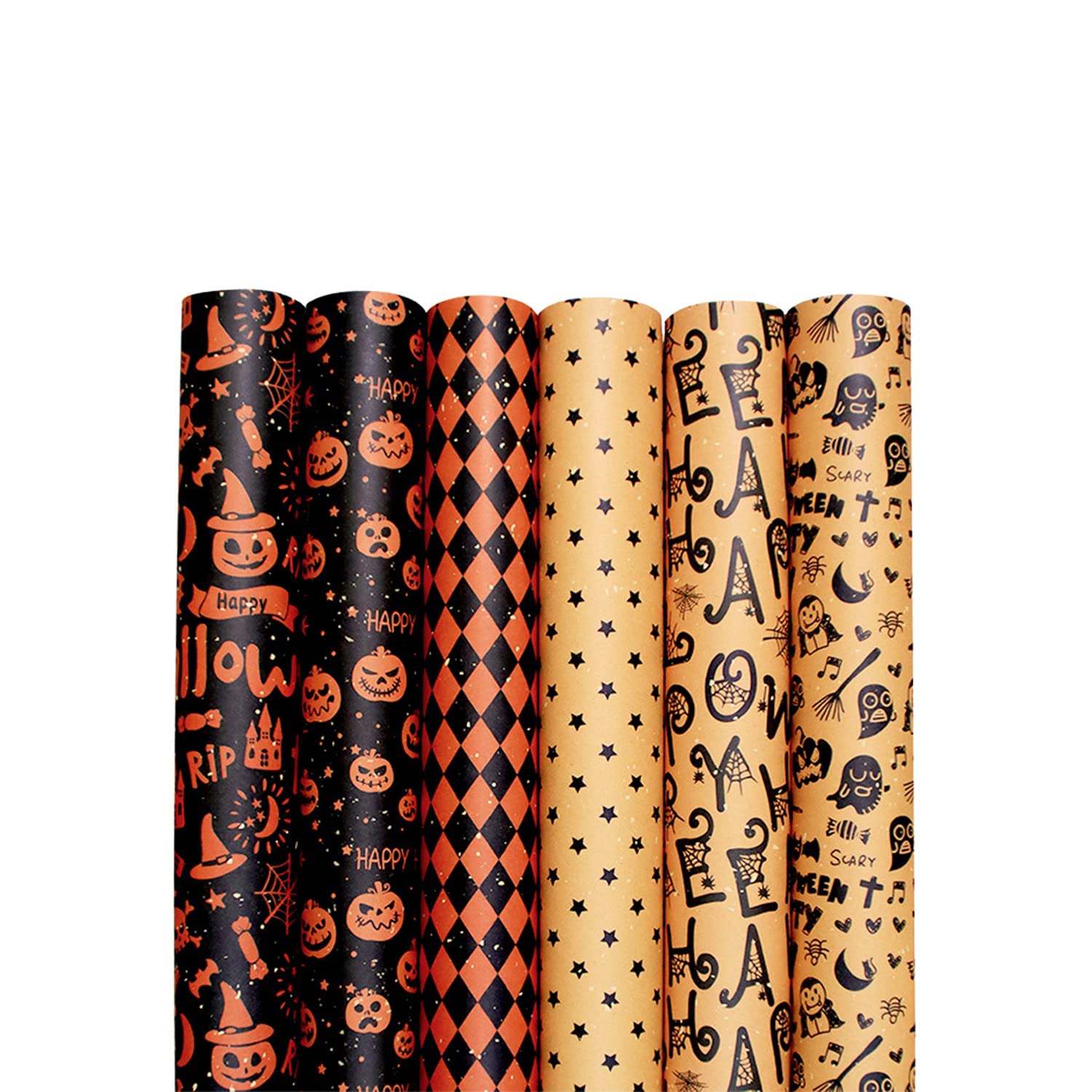 sorkwo Halloween Wrapping Paper Sheet, 6 Sheets Halloween Pattern Paper Flat Wrapping Paper Sheets Gift Wrapping Paper with 6 style for Halloween Birthday Party Gift