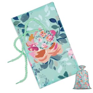 Loveinside Jumbo Large Plastic Gift Bag, Floral Design Plastic Bag with Tag and Tie for Birthday, Mother's Day, Wedding - 56" x 36", 1 Pcs - Mint Flower