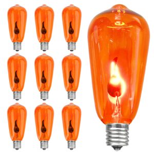 sunsgne halloween orange flame light bulbs, 10-pack e17 flickering flame bulb st40 edison flame replacement bulbs for st40 string lights halloween string lights, 1 watt- e17 intermediate screw base