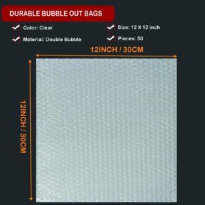 50Pcs Bubble Pouches Wrap 12”x12”, Clear Bubble Out Bags for Packing, Double Walled Moving Supplies Bubble Bags for Fragile Dishes China Plates, Bubble Pouch Bags for Shipping Storage Wrapping