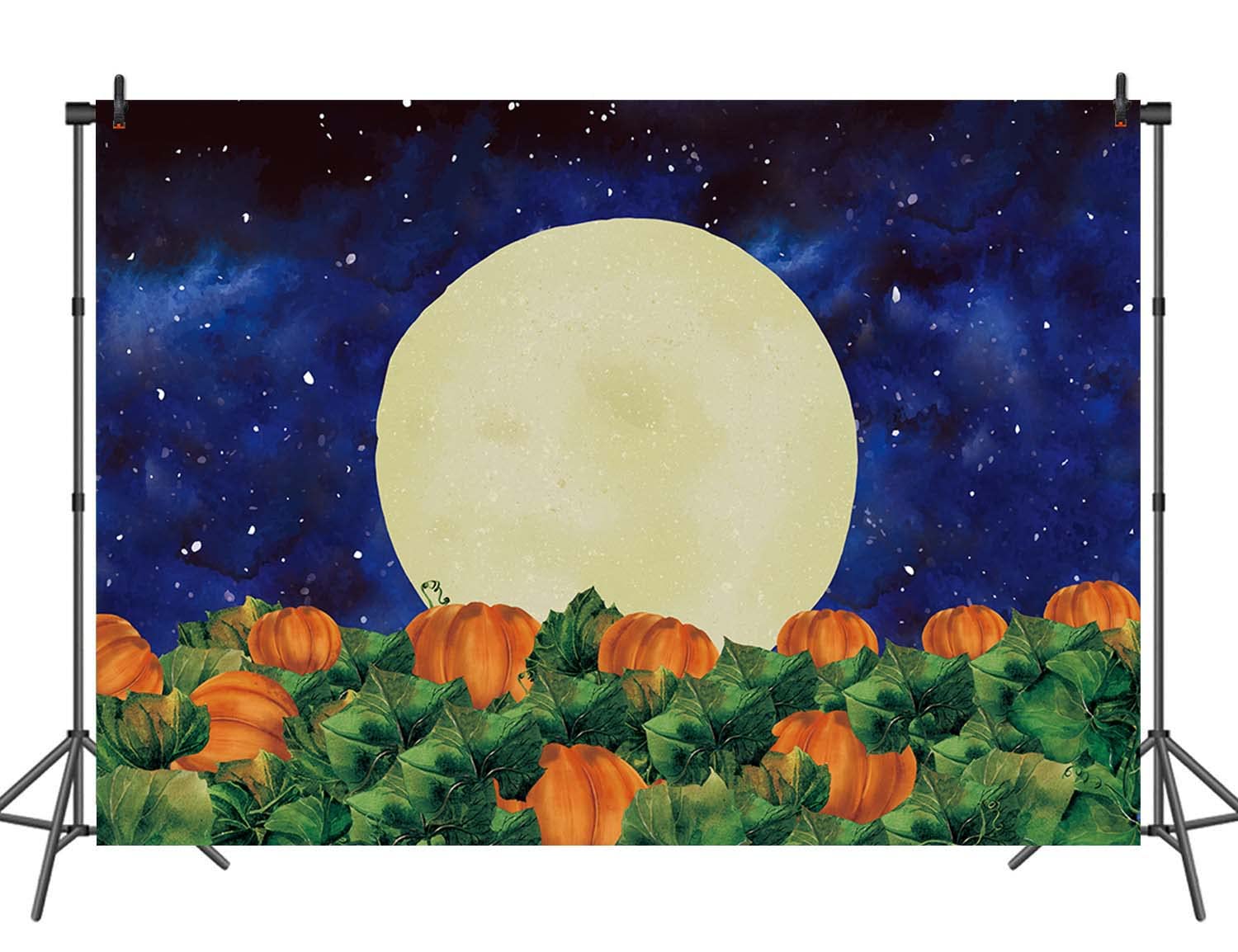 8x6ft Halloween Pumpkin Field Photography Backdrop Starry Sky Night Moon Halloween Background for Kids Baby Shower Birthday Party Autumn Banner Photo Booth, 8x6ft(240x180cm)