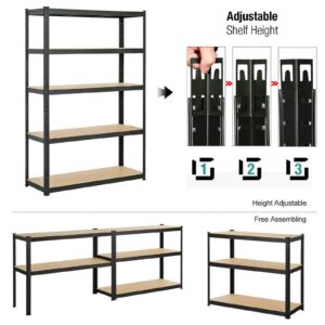 5-Tier Steel Storage Shelves, Heavy Duty Garage Shelf with Adjustable Shelves, Boltless Shelving Unit for Free Combination, Home Office Metal Utility Shelves, 67" H x 30" W x 12" D, Black