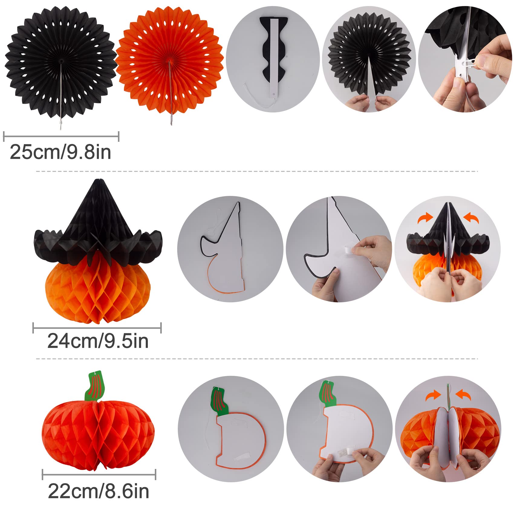 Halloween Party Decoration Festival Set - Huryfox 33pcs Birthday Bunting Decorations Paper Pom Poms Supplies Garland Hanging Honeycomb Balls Suitable for Halloween Garden Indoor Home Décor