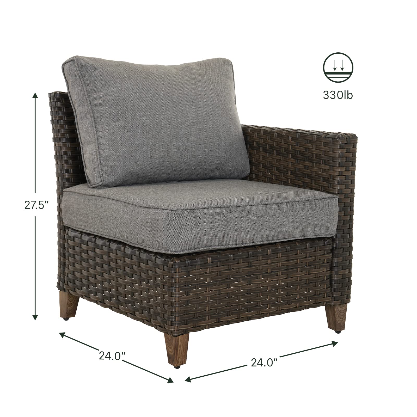 Grand patio 3-Seats Outdoor Patio Rattan Sofa Seating, Modular Couch with Thick Cushions and High Back, Weather-Resistance Wicker and Metal Frame Furniture for Yard, Poolside, Balcony, Porch (Grey)