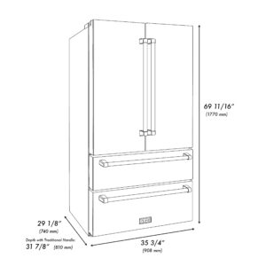 ZLINE 36" Autograph Edition 22.5 cu. ft 4-Door French Door Refrigerator with Ice Maker in Fingerprint Resistant Stainless Steel with Champagne Bronze Traditional Handles (RFMZ-36-CB)