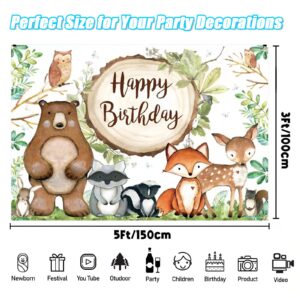 GENERC Large Jungle Animals Baby Shower Backdrop Banner, Woodland Animals Party Decorations, Safari Animals Birthday Decorations for Boy & Girl, Woodland Creature Forest Background Decor, 5 x 3FT