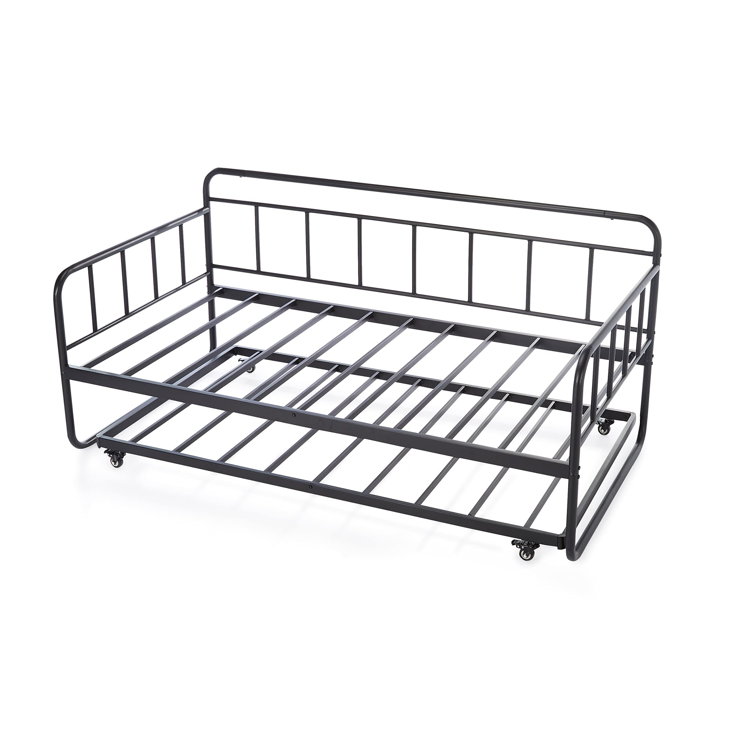 Amazon Basics Twin Daybed and Trundle Bed Frame Set, Easy Assembly, Space Saving, Steel Slat Support, Black, 77.3 x 40 x 35.4 in