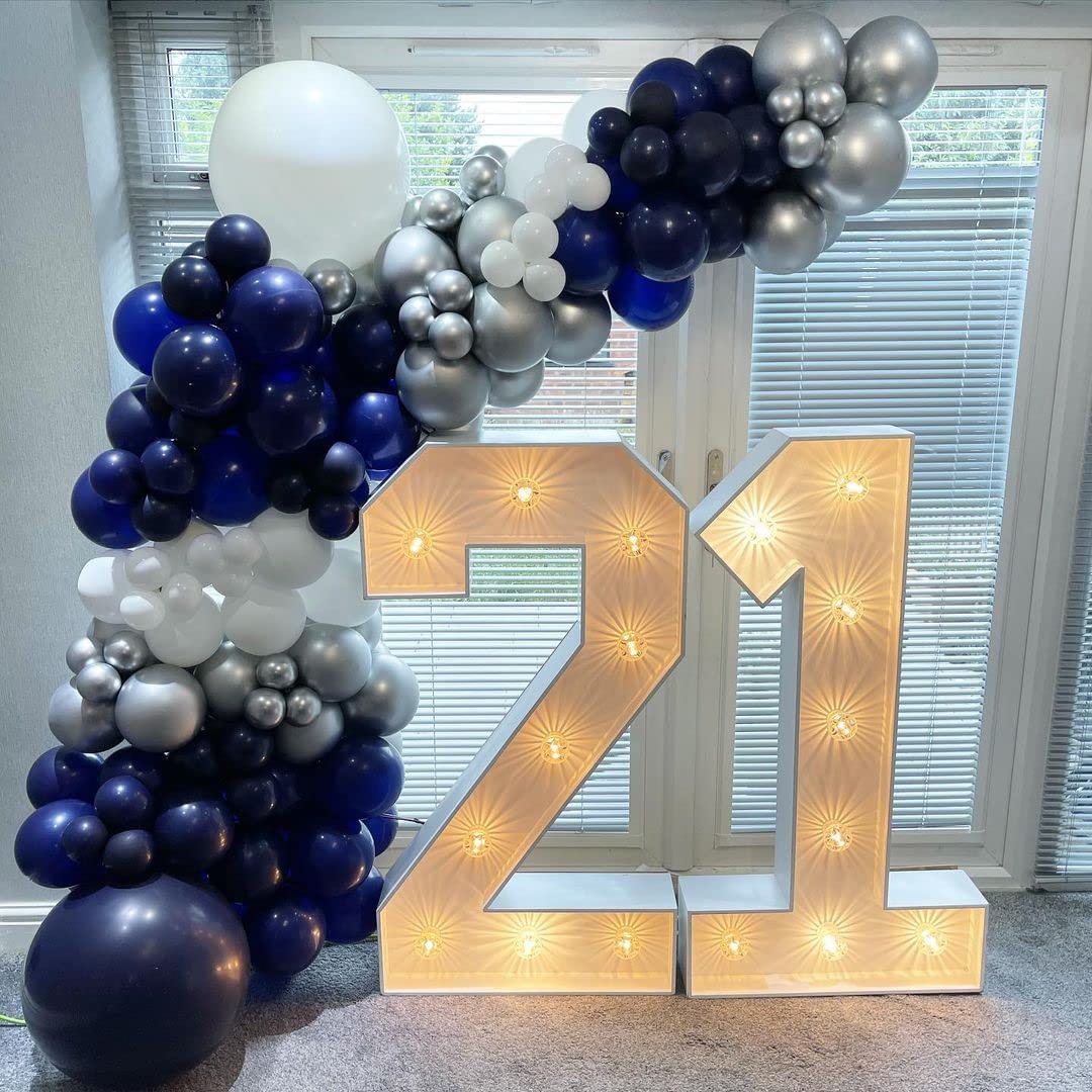 Navy Blue Silver Balloons Arch Kit 130 PCS Navy Blue Balloon Garland With White Silver Confetti Latex Balloons Different Sizes For Graduation Rugby Baby Shower Wedding Birthday Party Decorations