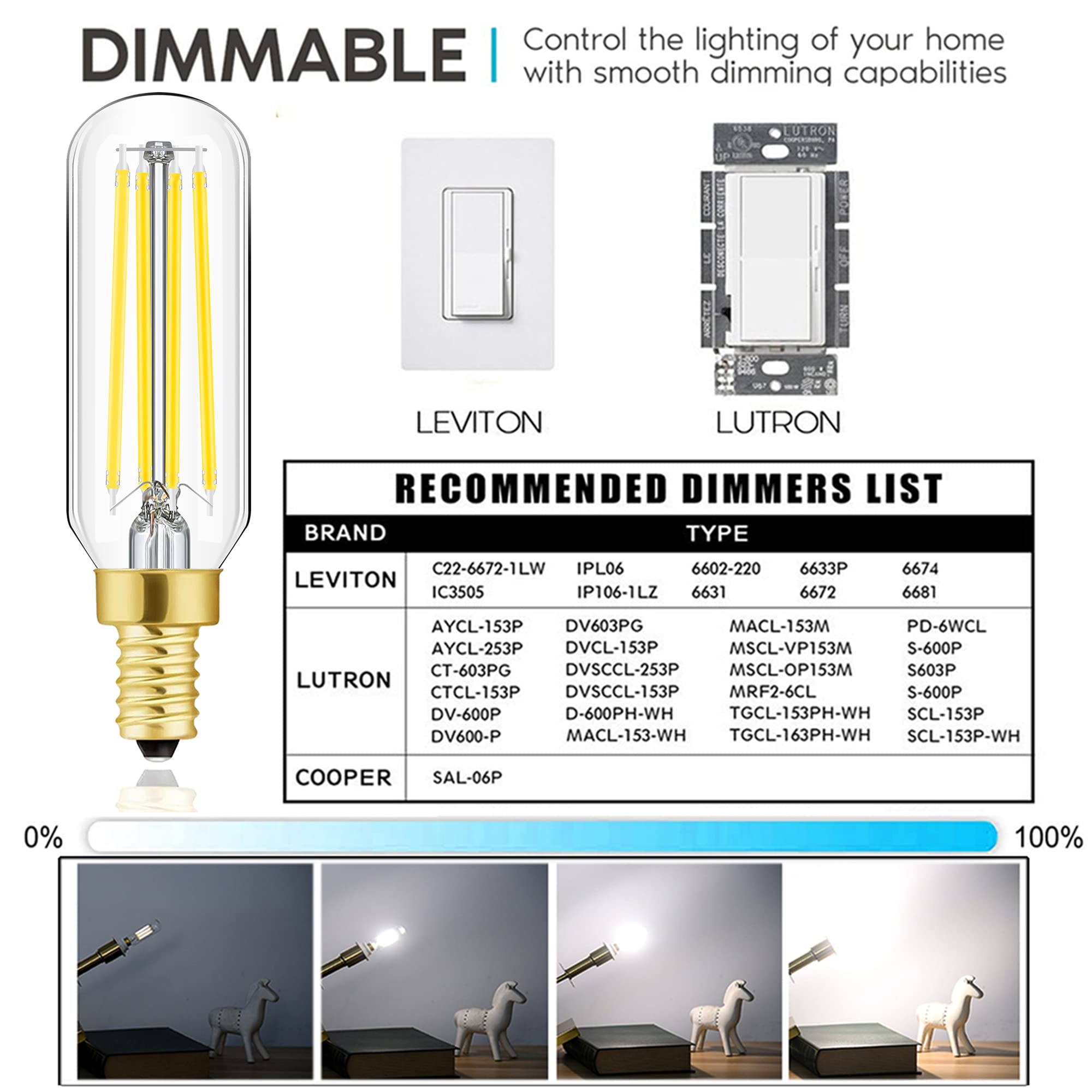 E12 LED Dimmable 8W Equal 100 watt Daylight 4000K T6 T25 E12 Candelabra Bulb for Chandeliers,Ceiling Fan,Pendant,Wall sconces AC120V 800LM e12 Light Bulb 6Pack