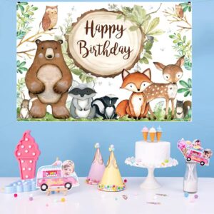 GENERC Large Jungle Animals Baby Shower Backdrop Banner, Woodland Animals Party Decorations, Safari Animals Birthday Decorations for Boy & Girl, Woodland Creature Forest Background Decor, 5 x 3FT