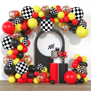 race car balloon garland kit red black yellow latex confetti balloons arch black white car foil balloons flag for baby shower cars truck party decorations