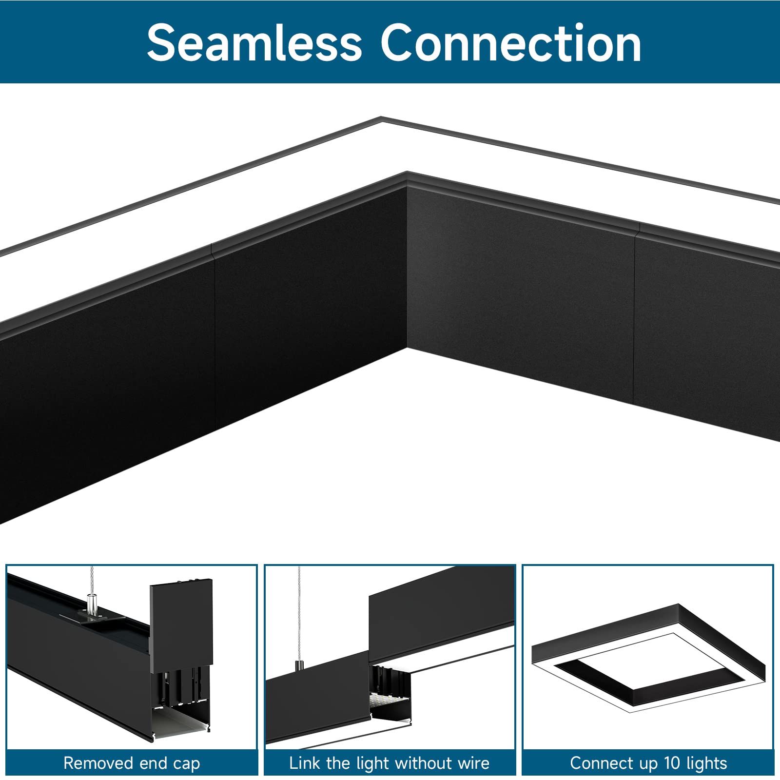 Barrina LED Linear Light Set with Remote, 5FT x 5FT Square Office Light Fixture, 3CCT Seamless Connection, 4FT Light & L-Shape Connector, 5568 Series