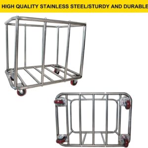 Large Stainless Steel Laundry Cart with Wheels,Basket Bulk Truck Commercial, Stainless Steel Heavy Duty Rolling Laundry Cart for Industrial/Home/Hotel