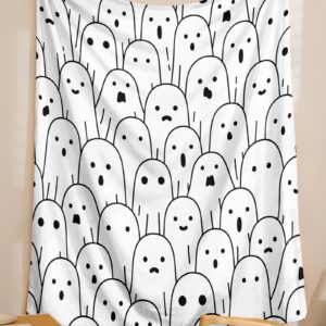 Merryword Ghost Halloween Blanket Cute Halloween Blanket White Ghost Pattern Halloween Throw Blanket Soft Lightweight Blanket for Bedroom Couch Sofa (Throw(50"x60"), Ghost)