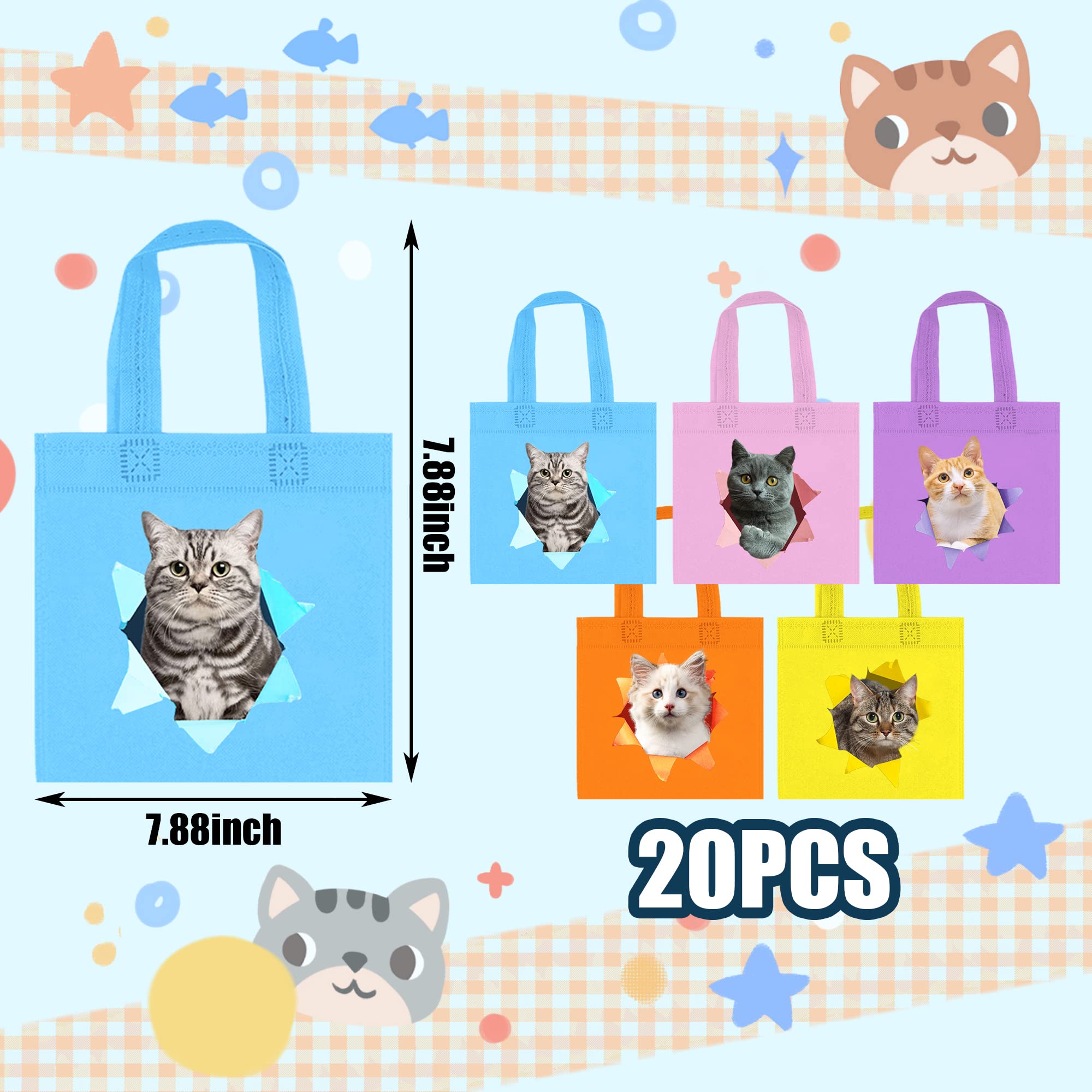 BANBALLON 20 PCS Cat Party Favor Bags Cat Birthday Party Supplies Pet Party Favor Bags Cat Goodie Bags for Cat Theme Birthday Party Classroom Baby Shower Supplies (Cat)