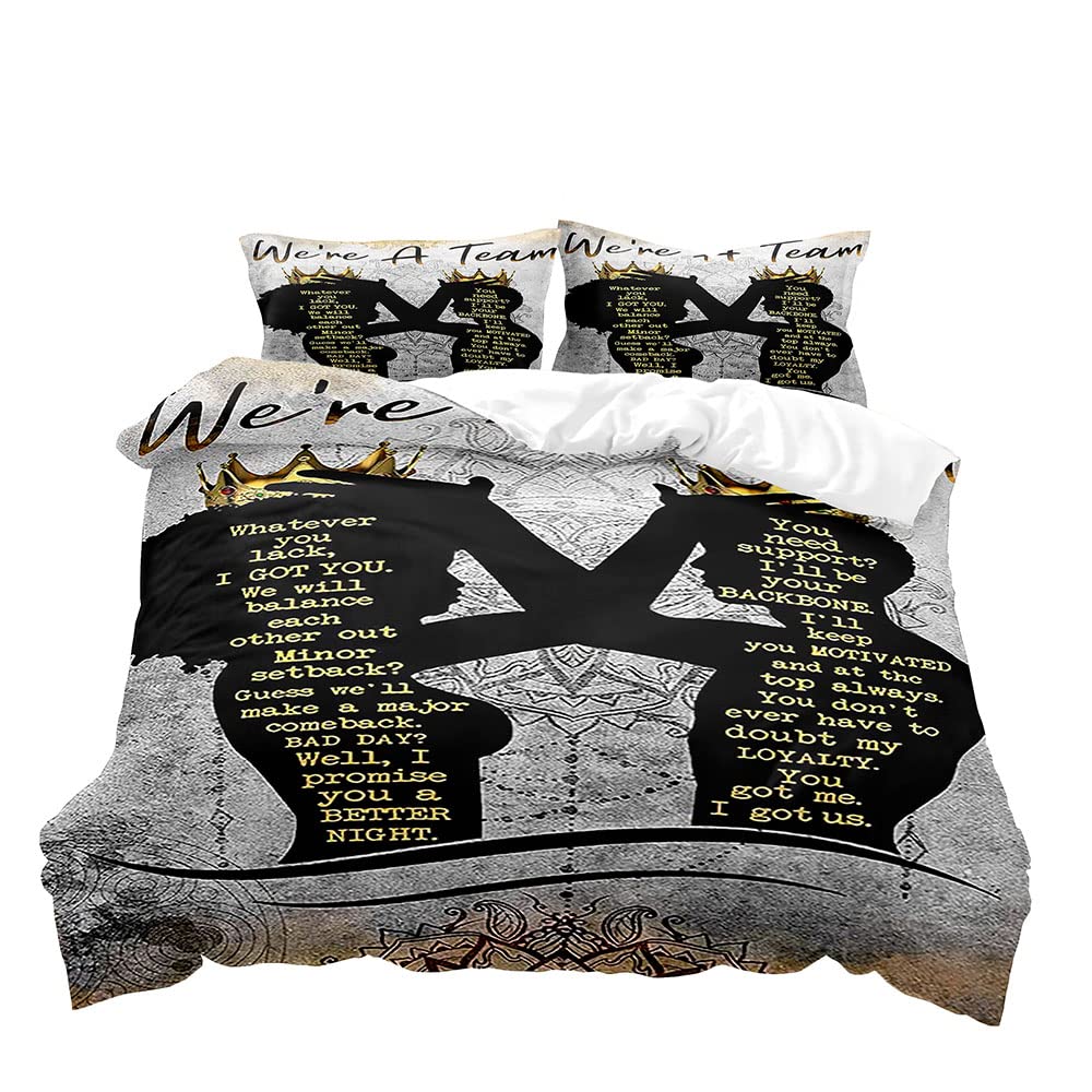 VIVIHOME 3PCS African American Bedding Sets, Duvet Cover Full, Black King Melanin Queen Bed Set, Quilt Comforter Cover, Bedroom Decor for Couples Gifts, We're A Team, 2 Pillow Shams