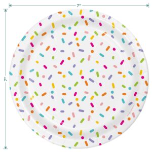 HOME & HOOPLA Confetti Sprinkles Baby Shower Party Round Paper Dessert Plates and Pink Beverage Napkins (16 Plates & Napkins)